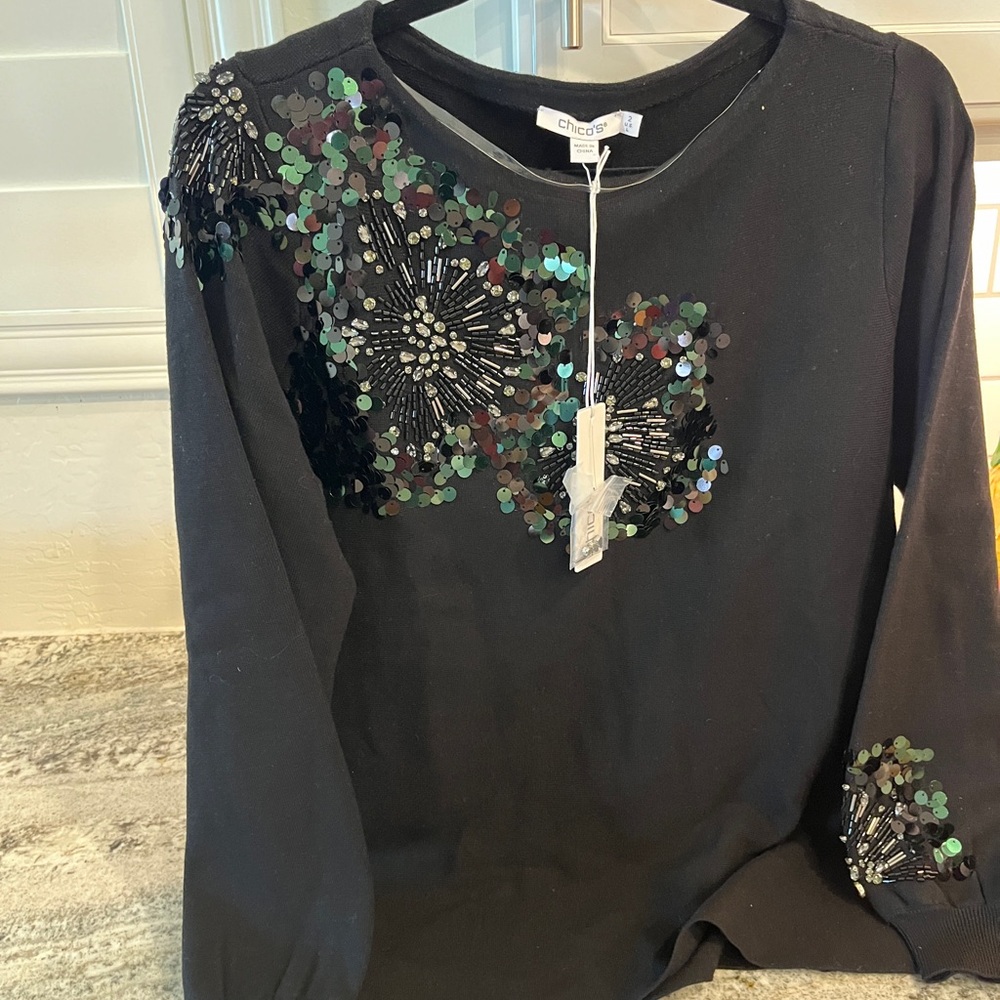 BNT Chicos size 2 sweater pullover black ready for holidays - Picture 9 of 11